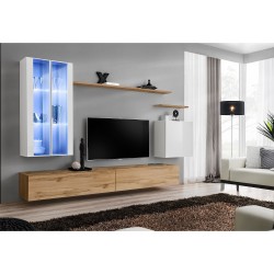 מזנון לסלון SWITCH XII, לבן מבריק עם אלון Wotan