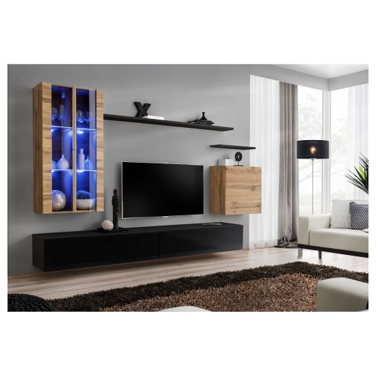 מזנון לסלון SWITCH XII, אלון Wotan עם שחור מבריק