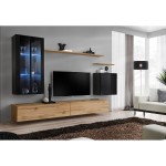מזנון לסלון SWITCH XII, שחור מבריק עם אלון Wotan