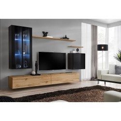 מזנון לסלון SWITCH XII, שחור מבריק עם אלון Wotan