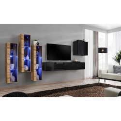 מזנון לסלון SWITCH XIII, אלון Wotan עם שחור מבריק