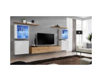 מזנון לסלון SWITCH XIV, לבן מבריק עם אלון Wotan