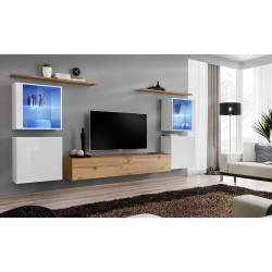 מזנון לסלון SWITCH XIV, לבן מבריק עם אלון Wotan