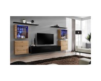 מזנון לסלון SWITCH XIV, אלון Wotan עם שחור מבריק