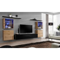 מזנון לסלון SWITCH XIV, אלון Wotan עם שחור מבריק