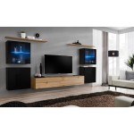 מזנון לסלון SWITCH XIV, שחור מבריק עם אלון Wotan
