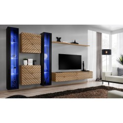מזנון לסלון SWITCH XVI, שחור מבריק עם אלון Wotan, חזיתות למלה