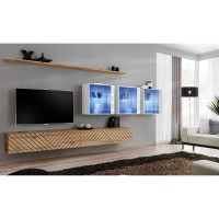 מזנון לסלון SWITCH XVII, אלון Wotan עם לבן מבריק, חזיתות למלה