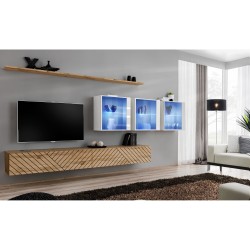מזנון לסלון SWITCH XVII, אלון Wotan עם לבן מבריק, חזיתות למלה