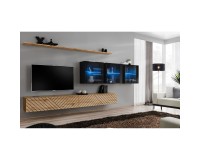מזנון לסלון SWITCH XVII, אלון Wotan עם שחור מבריק, חזיתות למלה