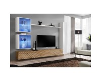 מזנון לסלון SWITCH XVIII, לבן מבריק עם אלון Wotan, חזיתות למלה מזנון לסלון SWITCH XVIII, לבן מבריק עם אלון Wotan, חזיתות למלה