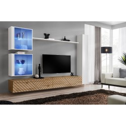 מזנון לסלון SWITCH XVIII, לבן מבריק עם אלון Wotan, חזיתות למלה