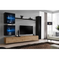 מזנון לסלון SWITCH XVIII, שחור מבריק עם אלון Wotan, חזיתות למלה
