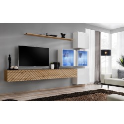 מזנון לסלון SWITCH XIX, אלון Wotan עם לבן מבריק, חזיתות למלה