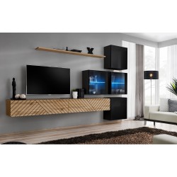מזנון לסלון SWITCH XIX, אלון Wotan עם שחור מבריק, חזיתות למלה