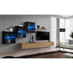 מזנון לסלון SWITCH XX, שחור מבריק עם אלון Wotan, חזיתות למלה