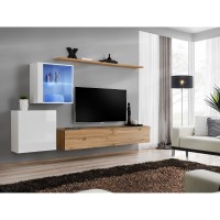 מזנון לסלון SWITCH XV, לבן מבריק עם אלון Wotan