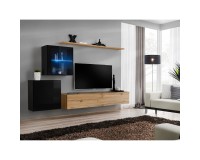 מזנון לסלון SWITCH XV, שחור מבריק עם אלון Wotan