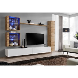 מזנון לסלון SWITCH XVIII, אלון Wotan עם לבן מבריק
