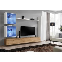 מזנון לסלון SWITCH XVIII, לבן מבריק עם אלון Wotan