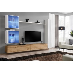 מזנון לסלון SWITCH XVIII, לבן מבריק עם אלון Wotan