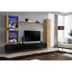 מזנון לסלון SWITCH XVIII, אלון Wotan עם שחור מבריק