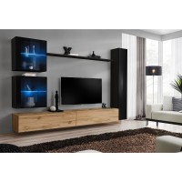 מזנון לסלון SWITCH XVIII, שחור מבריק עם אלון Wotan