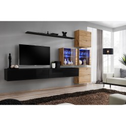 מזנון לסלון SWITCH XIX, שחור מבריק עם אלון Wotan