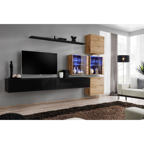 מזנון לסלון SWITCH XIX, שחור מבריק עם אלון Wotan