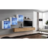 מזנון לסלון SWITCH XX, לבן מבריק עם אלון Wotan