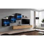 מזנון לסלון SWITCH XX, שחור מבריק עם אלון Wotan