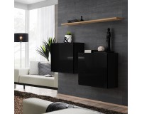Hanging chest SWITCH SB1, black gloss with Wotan oak image