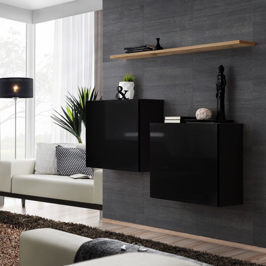 Hanging chest SWITCH SB1, black gloss with Wotan oak image