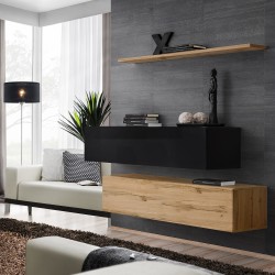 Hanging chest SWITCH SB2, black gloss with Wotan oak