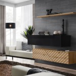 Hanging chest SWITCH SB2, black gloss with Wotan oak, slatted