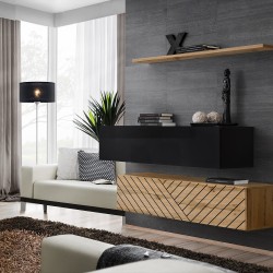 Hanging chest SWITCH SB2, black gloss with Wotan oak, slatted