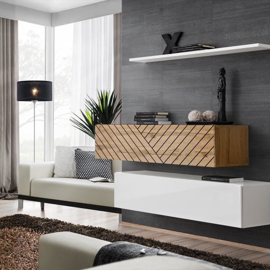 Hanging chest SWITCH SB2, Wotan oak with white, slatted Furniture, Living Room Furniture, Furniture Wall Units, Organizational Furniture, Modern Furniture Wall Units, Modular Furniture, TV Stands, Chest of Drawers, Chest Of Drawers, Collection SWITCH image