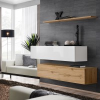 Hanging chest SWITCH SB2, white gloss with Wotan oak