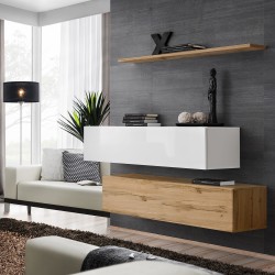 Hanging chest SWITCH SB2, white gloss with Wotan oak