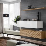 Hanging chest SWITCH SB2, white gloss with Wotan oak, slatted
