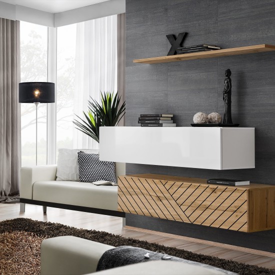 Hanging chest SWITCH SB2, white gloss with Wotan oak, slatted image