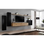 מזנון לסלון SWITCH I, שחור מבריק עם אלון Wotan, חזיתות למלה