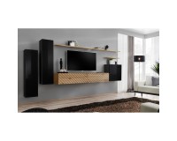 מזנון לסלון SWITCH I, שחור מבריק עם אלון Wotan, חזיתות למלה