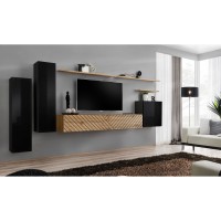 מזנון לסלון SWITCH I, שחור מבריק עם אלון Wotan, חזיתות למלה