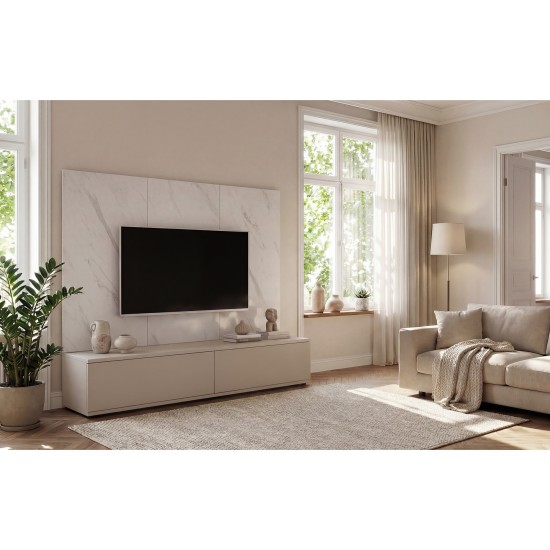 GLAM Media Wall 180 cm, Cashmere and White Marble