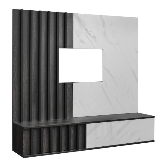 NOIR II Media Wall 160 cm, Graphite Oak and White Stone