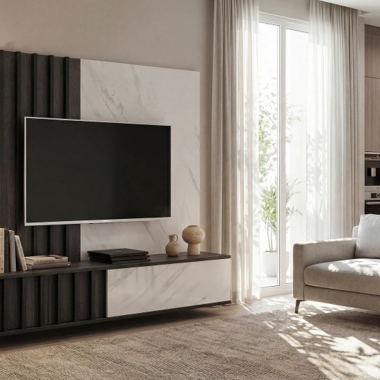NOIR II Media Wall 160 cm, Graphite Oak and White Stone