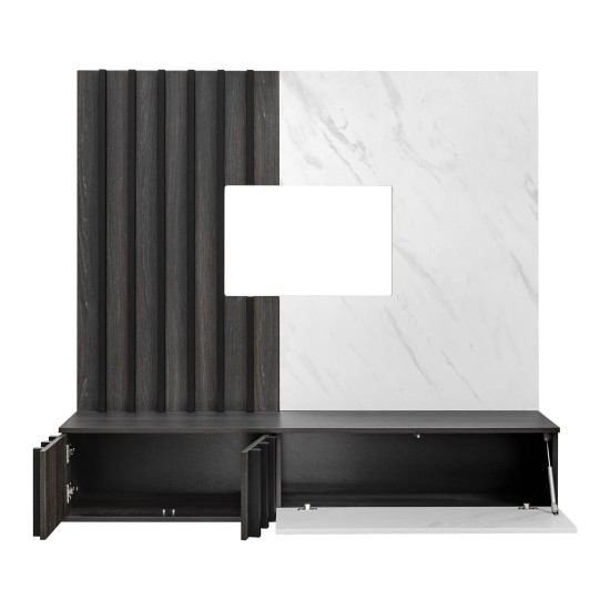 NOIR II Media Wall 160 cm, Graphite Oak and White Stone