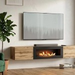 SWITCH wall hung TV unit with a bio fireplace, Wotan oak