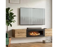 SWITCH wall hung TV unit with a bio fireplace, Wotan oak